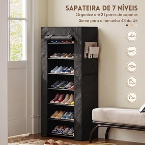 Sapateira de 7 Níveis em Aço com Capa em Tecido Não Tecido, 2 Bolsos, para 14-21 Pares, Preto