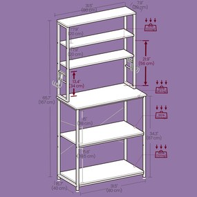 Armário de cozinha com estante para micro-ondas 40 x 80 x 167 cm cor de carvalho-branco 