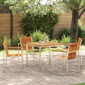 vidaXL Conjunto de Jantar para Jardim com 5 Peças, mesa de madeira de acácia e aço inoxidável