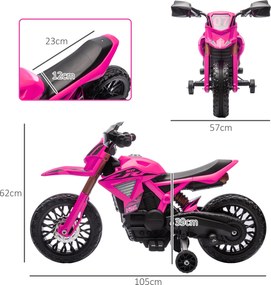 Motocross elétrico para crianças dos 3 aos 8 anos, bateria de 6 V, 2 motores, buzina e rodas de treino, capacidade de carga de 30 kg, cor-de-rosa