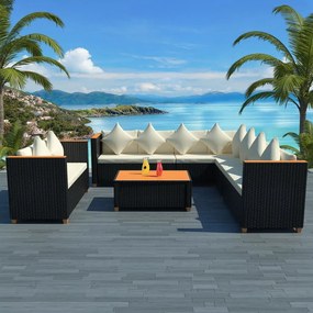 vidaXL 6 pcs conjunto lounge de jardim c/ almofadões vime PE preto
