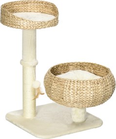 PawHut Árvore de Gato Arranhador 2 Níveis Altura 72 cm Poste Sisal com Toca e Plataforma 1 Bola Suspensa | Aosom Portugal