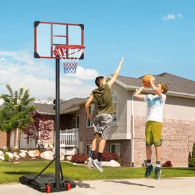 Cesto de Basquetebol com Altura Ajustável 178-208 cm Rodas Base Recarregável para Exterior 75x56x210-240 cm Vermelho e Preto