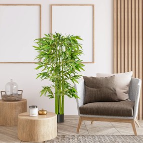 Bambu Artificial XL 1,60 m de altura, 975 folhas densas e realistas, com vaso incluído, preto e verde