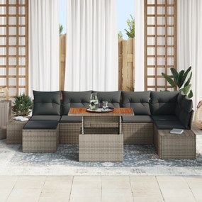 Conjunto de Jantar de Jardim com 8 Peças e Almofadas Cinza em Rattan d