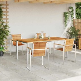 Conjunto de Jantar pra Jardim com 5 Peças : Mesa de Madeira Teak e Aço