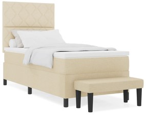 Cama Box Spring com Colchão e Banco Creme 90x200 cm Tecido