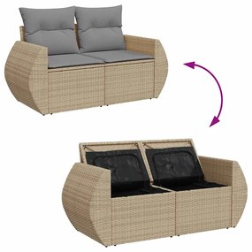 8 pcs conjunto sofás jardim com almofadões vime PE/acácia bege