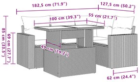 5 pcs conjunto de sofás p/ jardim com almofadões vime PE bege