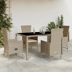 vidaXL 5 pcs conjunto de jantar p/ jardim com almofadões vime PE bege