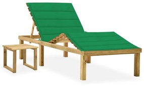vidaXL Espreguiçadeira de jardim com mesa e almofadão pinho impregnado
