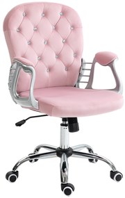 Vinsetto Cadeira de Escritório Estofada em Veludo Cadeira Giratória com Altura Ajustável e Decorações de Cristal 59,5x60,5x103 cm Rosa | Aosom Portugal
