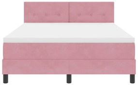 Cama Box com Colchão e LED Rosa 140x200 cm Veludo