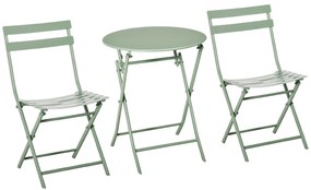 Outsunny Conjunto de Móveis de Jardim Dobráveis Conjunto de 1 Mesa Redonda e 2 Cadeiras de Varanda com Estrutura de Aço Verde Escuro