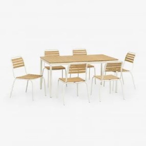 Conjunto De Mesa Retangular 160x90 Cm E 6 Cadeiras De Jardim Empilháveis Em Aço E Madeira De Acácia Artus Gardénia Branco - Sklum