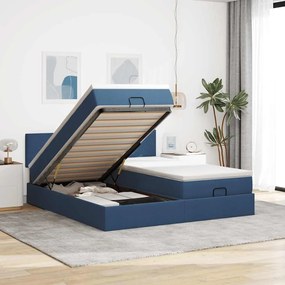 vidaXL Estrutura de cama otomana com colchões 200x200cm tecido azul