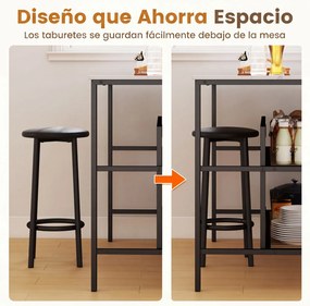 Conjunto de Ilha de Cozinha com 2 Bancos, 120 x 60 x 84 cm, Tampo com Efeito Mármore, Branco