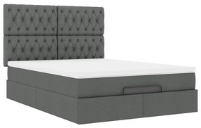 Estrutura cama otomana colchão 140x200cm tecido cinzento escuro