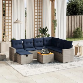 vidaXL 8 pcs conjunto sofás p/ jardim c/ almofadões vime PE cinzento