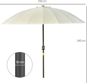 Guarda-sol vertical redondo e inclinável para jardim, com 18 varas, manivela, mastro em metal e fibra de vidro, Ø 2,5 m, poliéster de alta densidade,