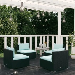 vidaXL 4 pcs conjunto lounge de jardim c/ almofadões vime PE preto