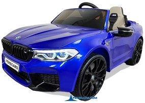 Carro elétrico para Crianças BMW M5 24V rodas borracha, banco almofadado e com ecrã MP4 Azul metalizado