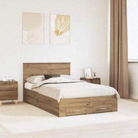 vidaXL Estrutura da Cama com cabeceira Carvalho Artesanal 120 x 200 cm