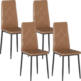 HOMCOM Conjunto de 4 Cadeiras de Jantar Estofadas em Couro Sintético com Encosto Alto e Pernas de Aço 41x50x97 cm Castanho | Aosom Portugal