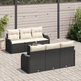 Conjunto de Sofá de Jardim vidaXL com Almofadas de Vime Preto