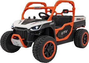 Carro elétrico para Crianças 3 a 7 anos, 2 Lugares Farmer Truck UTV Racing 24V 4x4 Rodas Espuma EVA, assento couro ecológico Branco e Laranja