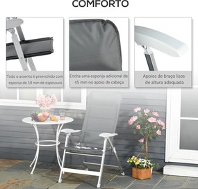 Cadeira de jardim dobrável de alumínio com encosto alto ajustável de 7 posições e encosto de cabeça acolchoado 75x61,5x114,5 cm cinza