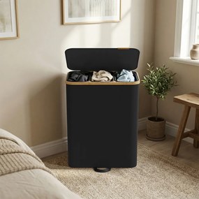 Cesto da roupa suja com tampa 170L, 60 x 38,5 x 75 cm Preto