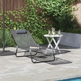 vidaXL Chaise Longue Dobrável com Apoio de Cabeça Cinza Textilene