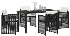 Conjunto de jantar de jardim com 5 peças e almofadas pretas e de ratta