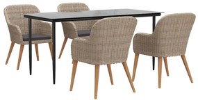 5 pcs conjunto de jantar p/ jardim c/ almofadões castanho