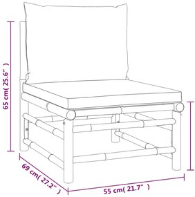 7 pcs conj. lounge jardim bambu c/ almofadões cinza-acastanhado