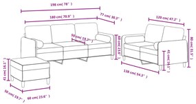 3 pcs conjunto de sofás com almofadas veludo cor creme