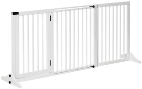 PawHut Barreira de Segurança Extensível 3 Peças com Estrutura de Madeira e Suporte de Pé 113-166x36x71cm Branco