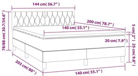 Cama box spring c/ colchão/LED 140x200cm veludo cinzento-escuro