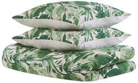 Conjunto de capa de edredão em algodão acetinado verde e branco 155 x 220 cm GREENWOOD Beliani