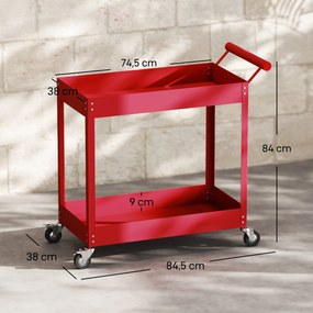 Carrinho de oficina com 2 níveis, pega lateral e rodas bloqueáveis, 84,5 x 38 x 84 cm, vermelho