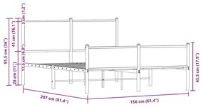 Estrutura cama sem colchão 150x200cm metal carvalho castanho