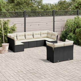 vidaXL 9 pcs conjunto de sofás p/ jardim c/ almofadões vime PE preto