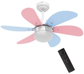 HOMCOM Ventoinha de Teto com Luz 34W Ø82,5 cm com 6 Lâminas Reversíveis Controlo Remoto 6 Velocidades e Temporizador Multicolor