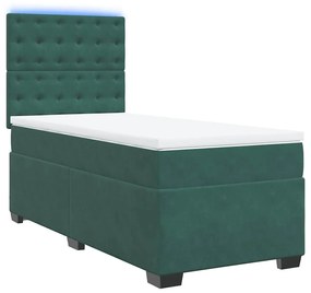 Cama com molas/colchão 100x200 cm veludo verde-escuro