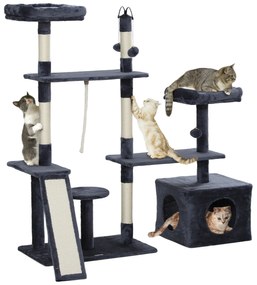 Arranhador para Gatos 134 cm com Caverna Plataformas Bolas de Jogar e Postes de Sisal 124,5x40x134 cm Cinza Escuro