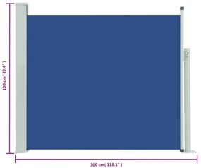 Toldo lateral retrátil para pátio 100x300 cm azul