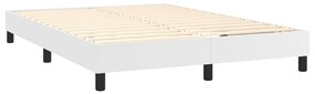 Cama box spring c/colchão/LED 140x190cm couro artificial branco