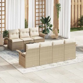 vidaXL Conjunto de Sofá de 8 Peças com Almofadas Bege em Rattan Poliéster
