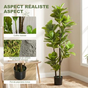 Conjunto de 2 plantas artificiais de interior com 150 cm, planta artificial de figueira-lira com vaso de cimento, verde